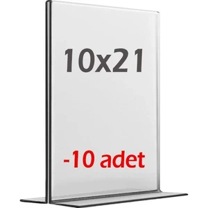 Best Reklam 10x21 cm T Tipi Dikey Şeffaf Pleksi Föylük 10 Adet Menü Broşürlük Fiyatlık Etiket Fotoğraflık Masaüstü Stand Sehpa Sunum