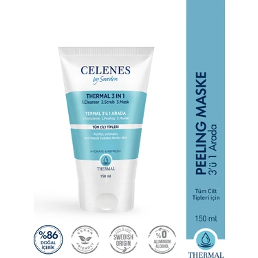 Celenes By Sweden 150 ml Thermal 3in1 Peeling Maske Tüm Cilt Tipleri İçin Temizleyici ve