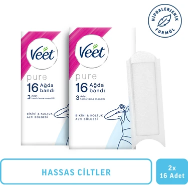 Veet Pure Hipoalerjenik Ağda Bandı 16'lı x 2 Bikini & Koltuk Altı Bölgesi İçin Hassas