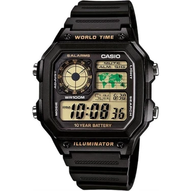 Casio AE-1200WH-1BVDF Erkek Kol Saati Siyah Kasa ve Kordon Suya Dayanıklı 10