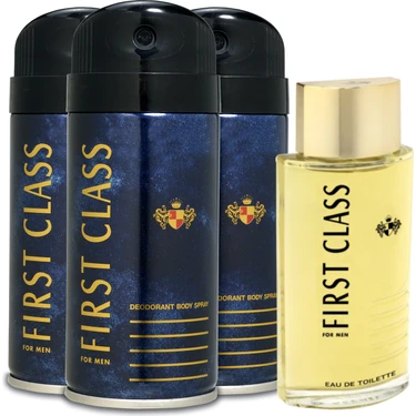 First Class EDT Erkek Parfüm 100ml + Deodorant 3x150ml