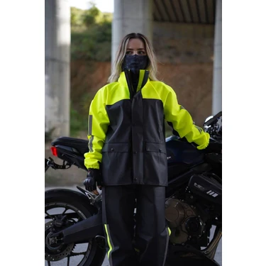 Motobros Neon Premium Cepli Astarlı Su Geçirmez Motosiklet Yağmurluğu Universal Kumaş
