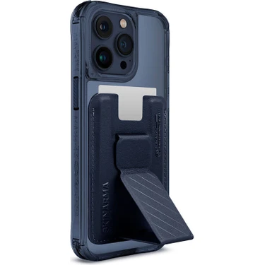 iPhone 15 Pro Max Uyumlu Kılıf Skinarma Şeffaf Magsafe Şarj Özellik Kado Kartlıklı Saido Kılıf - Mavi