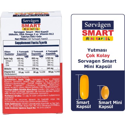 Smart Mini Kapsül Sitikolin, Dha Omega 3 ve B12 - 60 Kapsül