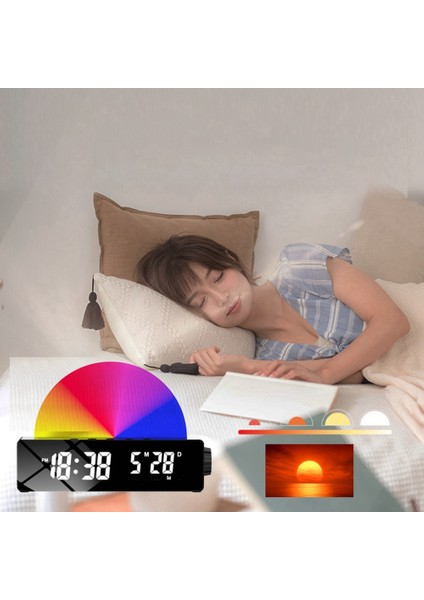 Rgb Dijital Çalar Saat Renkli LED Ekran Modern Masaüstü Saati Uyandırma Çalar Saat Ev Dekorasyonu Için Beyaz (Yurt Dışından)