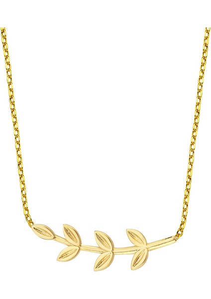 Altın Yatay Yaprak Kolye