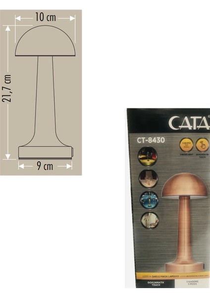 Retro Bakır Dokunmatik Şarjlı Dekoratif Masa Lambası CT-8430