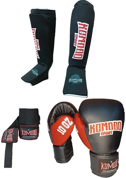 Komodo Boks Eldiveni 10 Oz/bandaj 3,5 Metre /elastik Kick Boks Kaval ve Ayaküstü Koruyucu Set