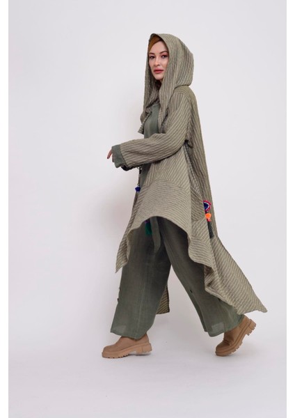 Cadı Kapüşonlu Cepli Boho Mevsimlik Panço & Kap