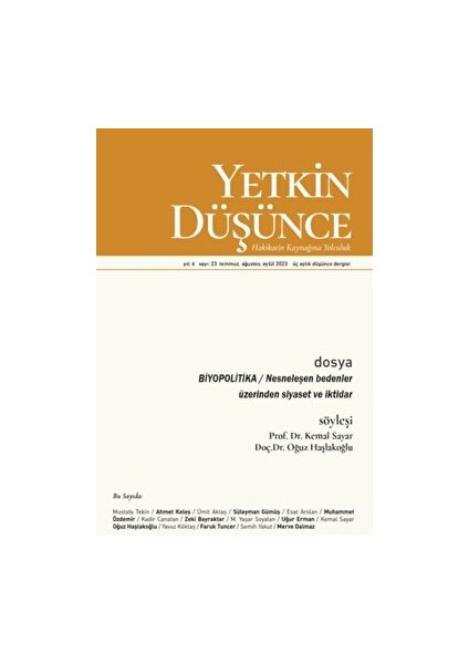 Yıl: 6 Sayı 23 -Temmuz - Ağustos - Eylül 2023