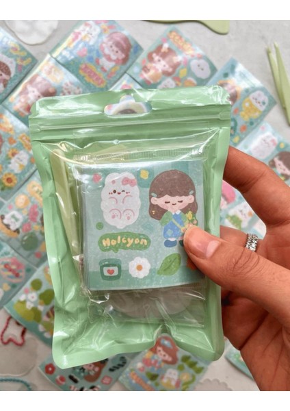 Sevimli Kız ile Kendi Anahtarlığını Tasarla 58 Parça Yeşil Sticker Seti/ Anahtarlık / Bullet Journal/Etiket/Çıkartma fiyatları