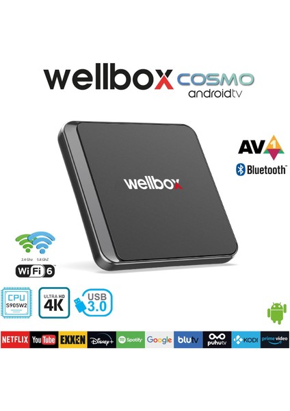 Cosmo 4K Wi-Fi 6 USB 3.0 - Bluetooth Android TV Box 2gb Ram 16GB Hafıza