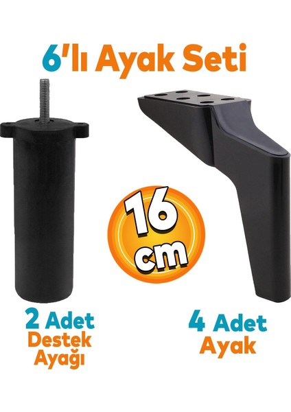 Logan 6'lı Set Mobilya Tv Ünitesi Çekyat Koltuk Kanepe Destek Ayağı 16 Cm Siyah Ayakları M8 Civata