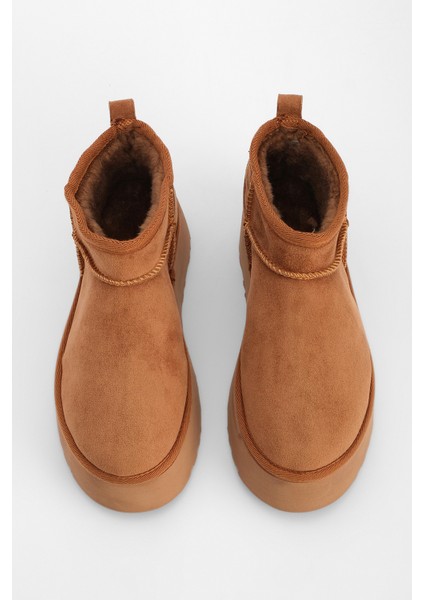 Kadın Kalın Taban İçi Kürklü Yarım Bot Tefis Taba Süet