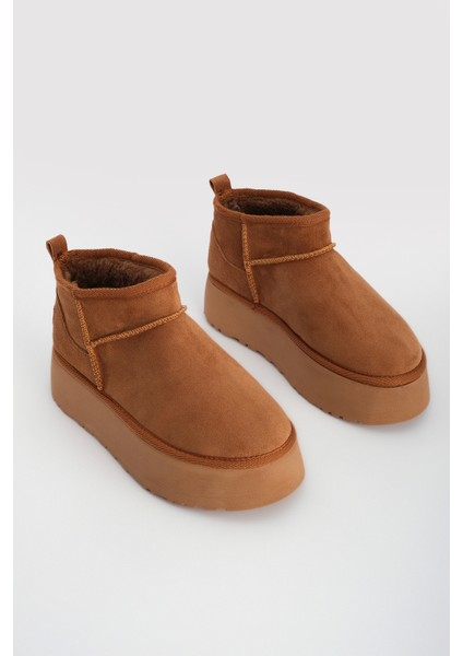 Kadın Kalın Taban İçi Kürklü Yarım Bot Tefis Taba Süet indirimleri