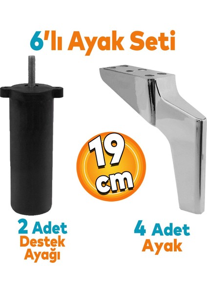 Logan 6'lı Set Mobilya Tv Ünitesi Çekyat Koltuk Kanepe Destek Ayağı 19 Cm Krom Ayakları M8 Civatalı
