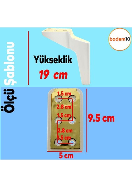 Logan 6'lı Set Mobilya Tv Ünitesi Koltuk Kanepe Destek Ayağı 19 Cm Beyaz Altın Ayakları M8 Civata