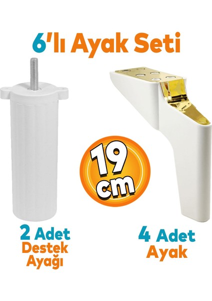 Logan 6'lı Set Mobilya Tv Ünitesi Koltuk Kanepe Destek Ayağı 19 Cm Beyaz Altın Ayakları M8 Civata