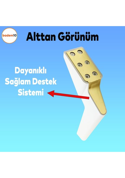 Logan 6'lı Set Mobilya Tv Ünitesi Koltuk Kanepe Destek Ayağı 19 Cm Beyaz Altın Ayakları M8 Civata