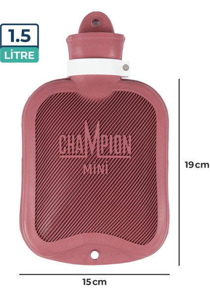 Champion Kauçuk Termofor Mini Sıcak Su Torbası, Kokusuz Sıcak Su Torbası Pembe 1,5 lt