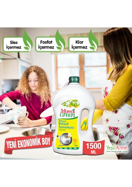 Mom's Green Bitkisel Bulaşık Temizleyici Limon 1500 ml