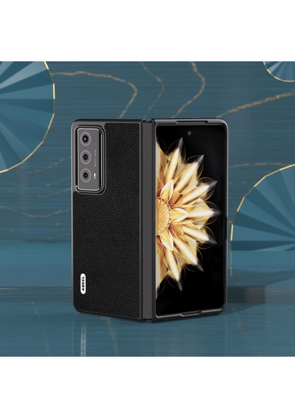 Honor Magic V2 Litchi Doku Telefon Kılıfı Cowhide Deri Kaplamalı Pc Anti Dalgalı Kapak (Yurt Dışından)