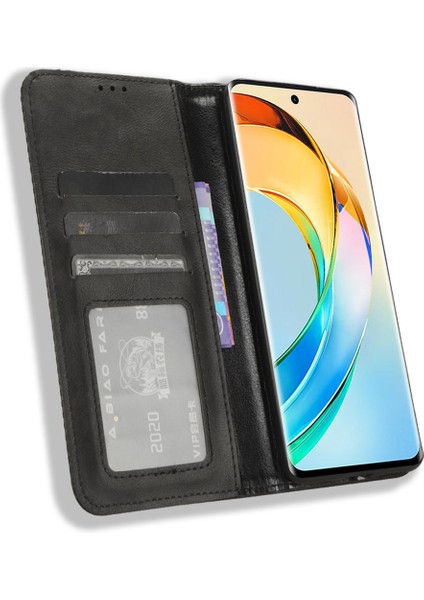Honor X50 Manyetik Kapanış Retro Telefon Kasası Pu Deri Kapak Standı Cüzdan Kabuğu (Yurt Dışından)
