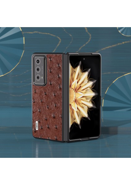 Honor Magic V2 5g Devekuşu Dokusu Inek Deri + Pc Kılıf Cep Telefonu Kapağı (Yurt Dışından)