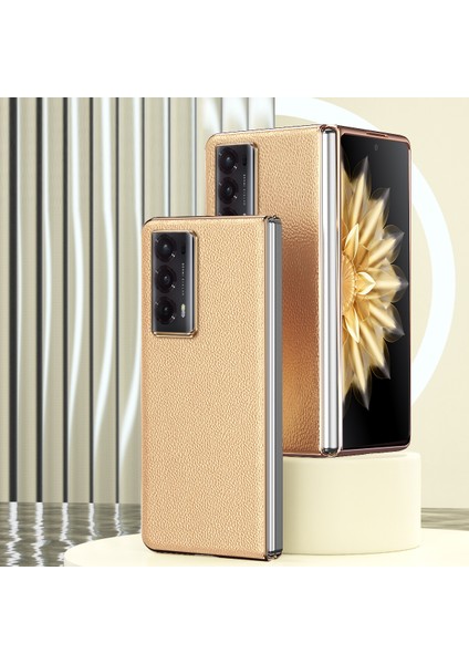 Honor Magic V2 5g Elektrapılaşma Çerçevesi Telefon Kılıfı Litchi Doku Pu Deri Kaplamalı Pc Koruyucu Kapak (Yurt Dışından)