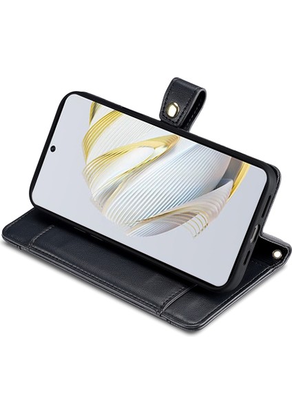 Huawei Enjoy 60 Pro / Nova 11I Telefon Kabuğu, Fermuarlı Cebi Çoklu Kart Yuvaları Askılı Deri Flip Case (Yurt Dışından)