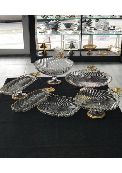 Avangard Özel Tasarım Gold Yaldızlı Gold Metal Çift Kelebekli 6 Adet Sunumluk Oluşan Muhteşem Set