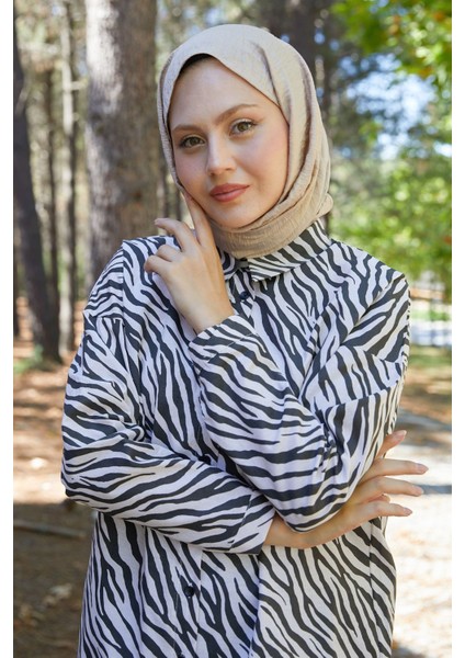 Zebra Desen Tunik-Bej