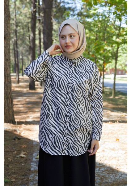 Zebra Desen Tunik-Bej