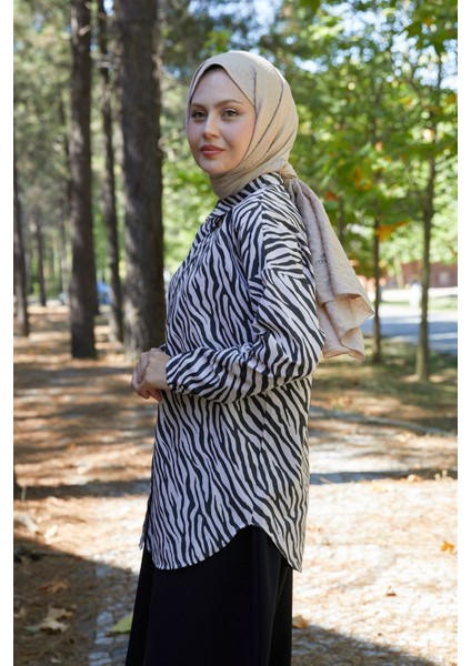 Zebra Desen Tunik-Bej