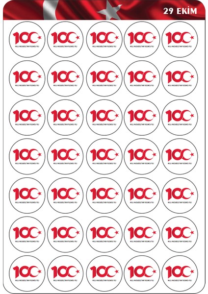 29 Ekim Cumhuriyet Bayramı 100.YIL Kutlu Olsun Sticker 3x3 cm 35 Adet