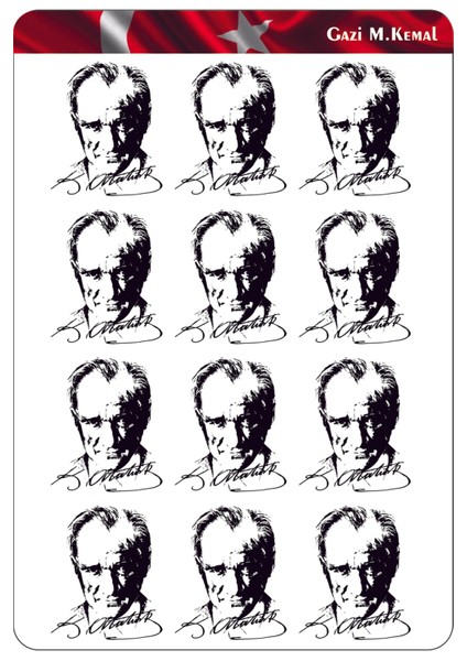 Gazi Mustafa Kemal Atatürk Sticker 6x5 cm 12 Adet