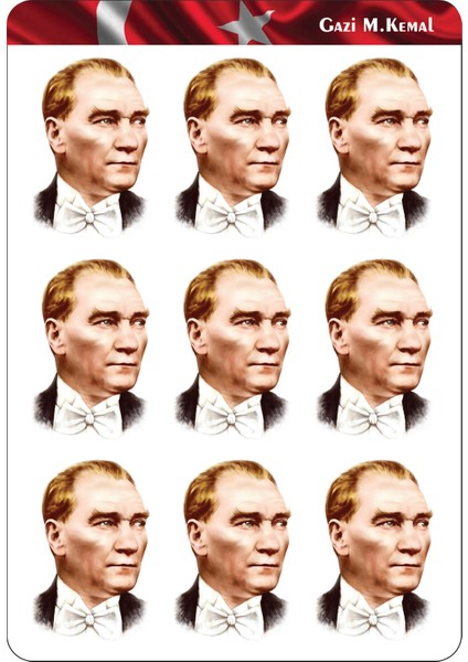 Gazi Mustafa Kemal Atatürk Sticker 8x5 cm 9 Adet