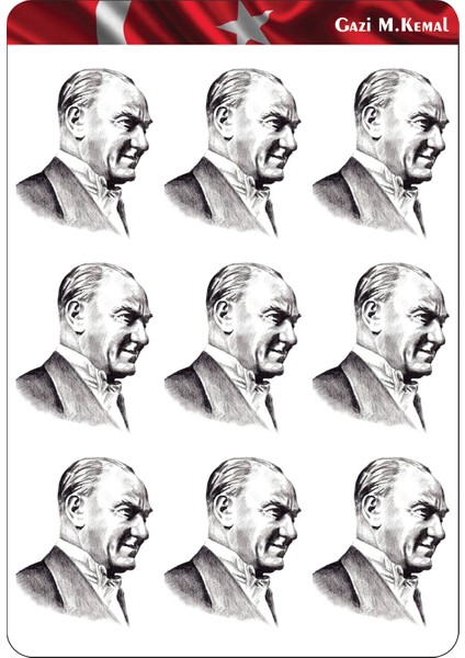 Gazi Mustafa Kemal Atatürk Sticker 7x6 cm 9 Adet