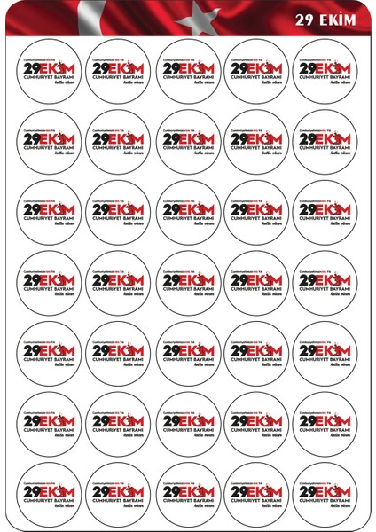 29 Ekim Cumhuriyet Bayramı 100.YIL Kutlu Olsun Sticker 3x3 cm 35 Adet