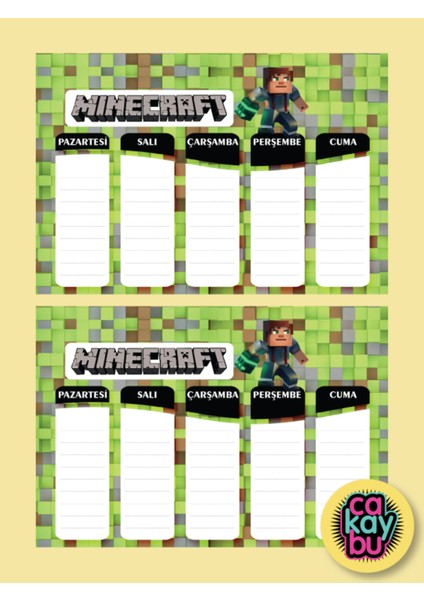 Mincecraft Okul Haftalık Ders Programı Sticker ( Klasör,dolap, )