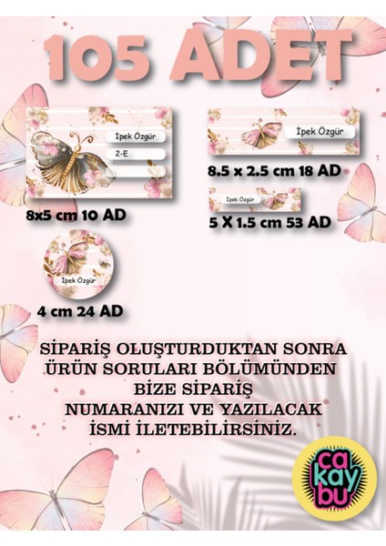 Kelebek Okul Sticker Seti 105 Adet