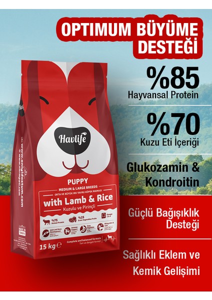 Kuzulu ve Pirinçli Orta ve Büyük Irk Yavru Köpek Maması 15KG