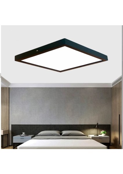 Sarı Işık 30X30 cm Büyük Boy 24W Siyah Kasa LED Panel Avize Armatür Salon Banyo Balkon Tuvalet ve Wc Lambası
