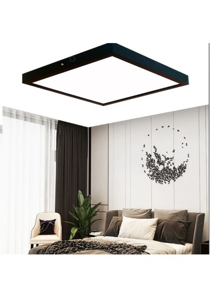 Sarı Işık 30X30 cm Büyük Boy 24W Siyah Kasa LED Panel Avize Armatür Salon Banyo Balkon Tuvalet ve Wc Lambası modelleri