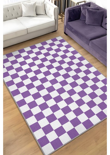Minimalist Damalı Pembe Beyaz Halı Kareli Oturma Odası Halısı Retro Tarzı Salon Halısı