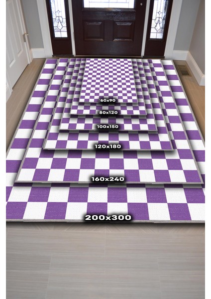 Minimalist Damalı Pembe Beyaz Halı Kareli Oturma Odası Halısı Retro Tarzı Salon Halısı