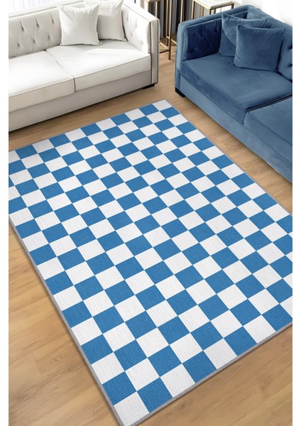 Minimalist Yeşil Beyaz Halı Kareli Oturma Odası Halısı Retro Tarzı Salon Halısı