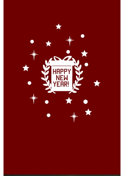 Hediye Kutusu Ve Happy New Year Yazısı Yeni Yıl Vitrin Cam Sticker