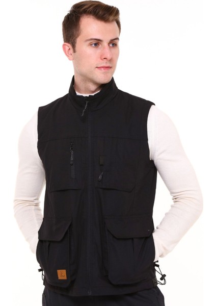 Çok Cepli Avcı Kampçı Outdoor Yelek Rio Model Siyah Erkek
