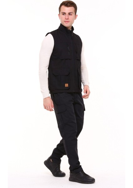 Çok Cepli Avcı Kampçı Outdoor Yelek Rio Model Siyah Erkek